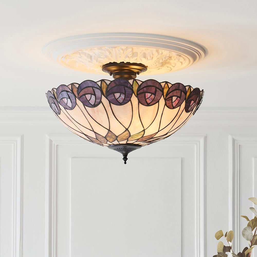 Pentleigh 3 Light Tiffany Semi Flush - Multicoloured