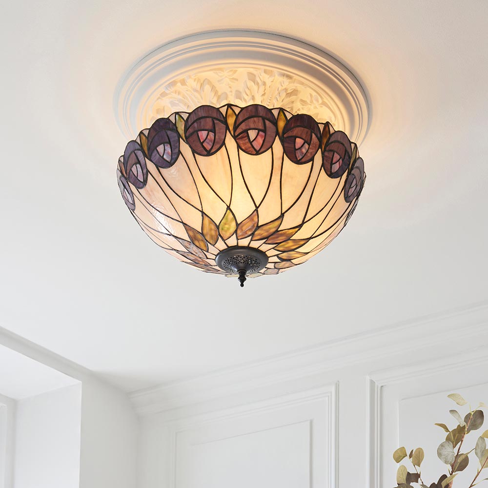 Pentleigh 3 Light Tiffany Semi Flush - Multicoloured