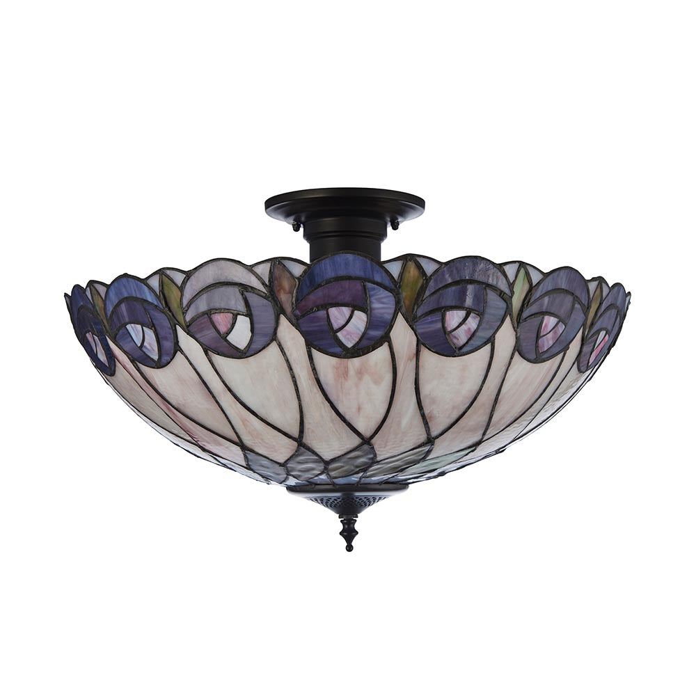 Pentleigh 3 Light Tiffany Semi Flush - Multicoloured
