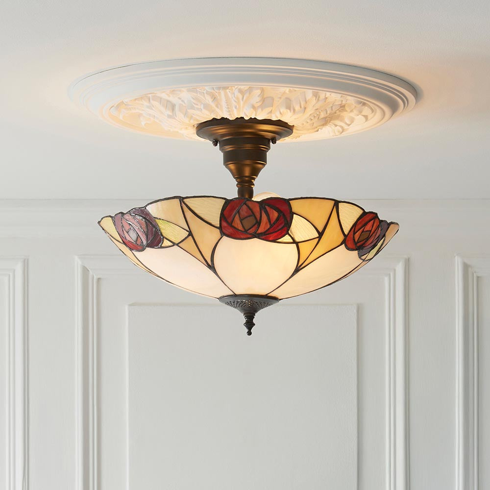 Kelverton 3 Light Tiffany Semi Flush - Multicoloured