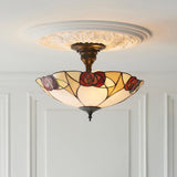 Kelverton 3 Light Tiffany Semi Flush - Multicoloured