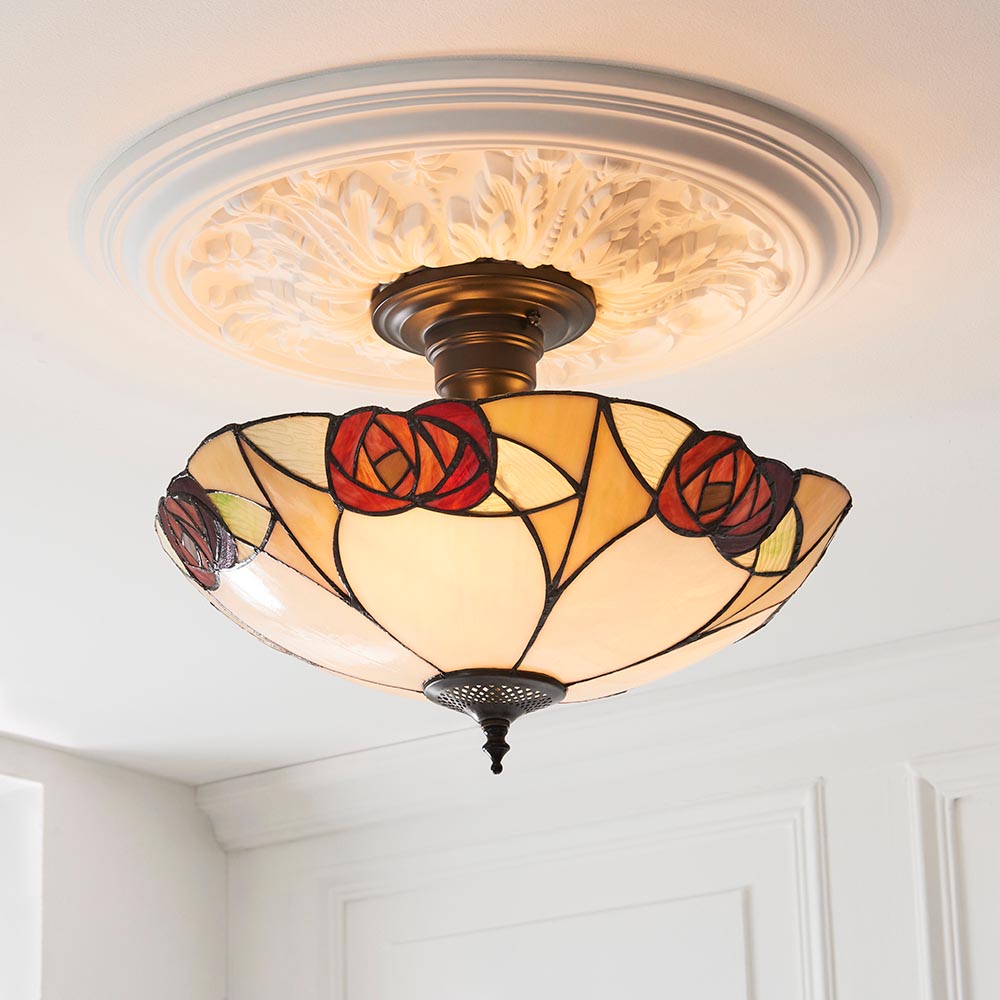 Kelverton 3 Light Tiffany Semi Flush - Multicoloured
