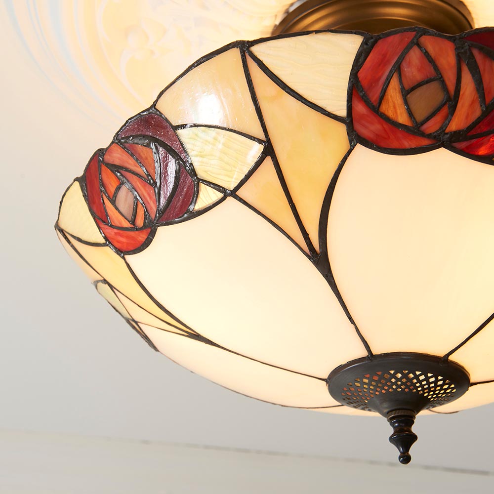 Kelverton 3 Light Tiffany Semi Flush - Multicoloured