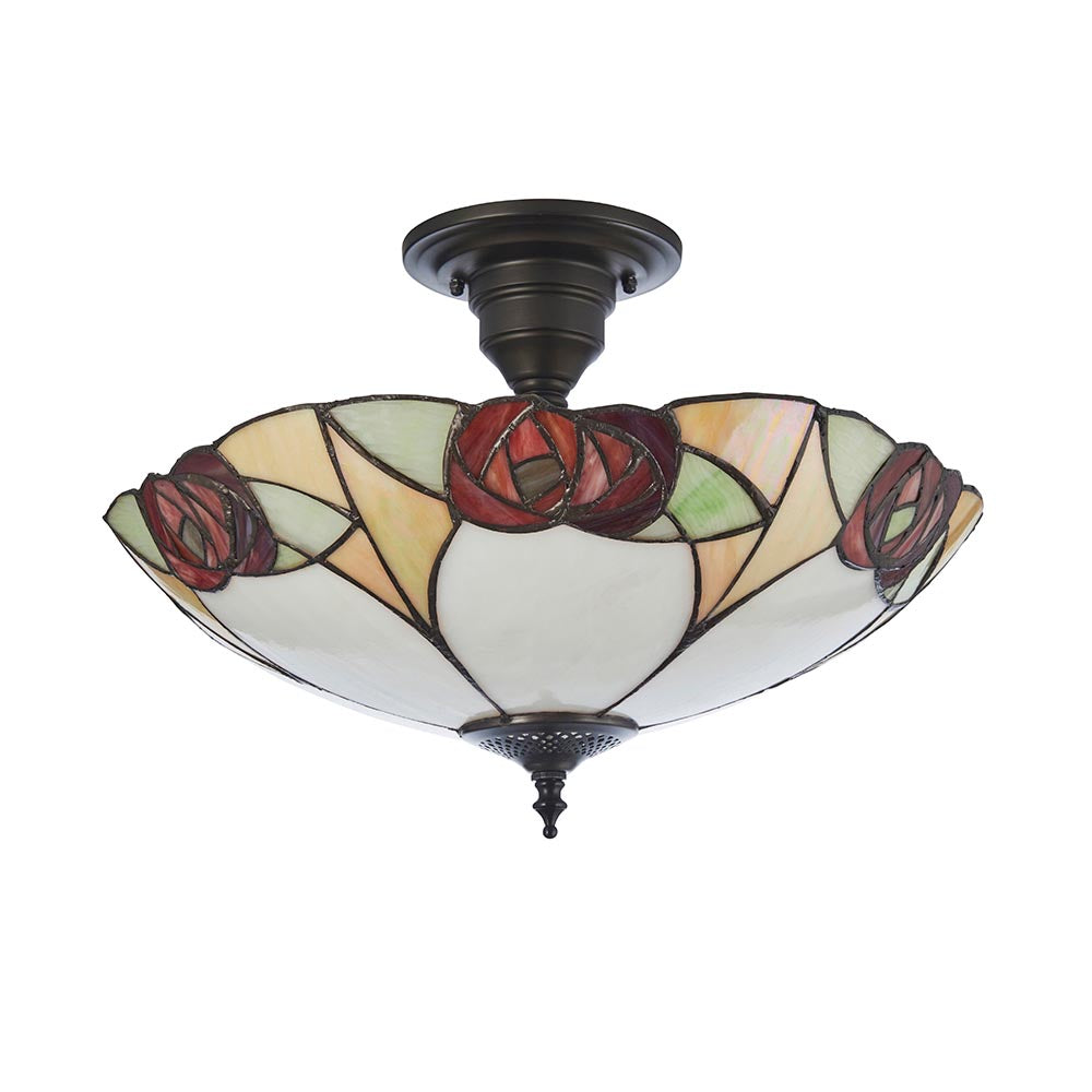 Kelverton 3 Light Tiffany Semi Flush - Multicoloured