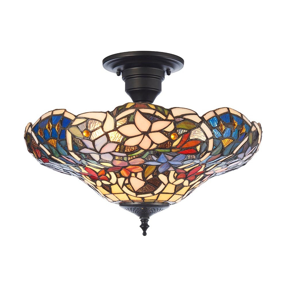Sedgehurst 3 Light Tiffany Semi Flush - Multicoloured