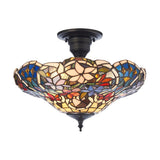 Sedgehurst 3 Light Tiffany Semi Flush - Multicoloured