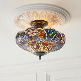 Sedgehurst 3 Light Tiffany Semi Flush - Multicoloured