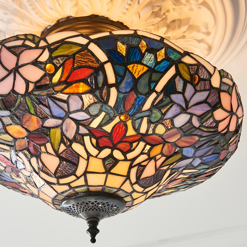 Sedgehurst 3 Light Tiffany Semi Flush - Multicoloured