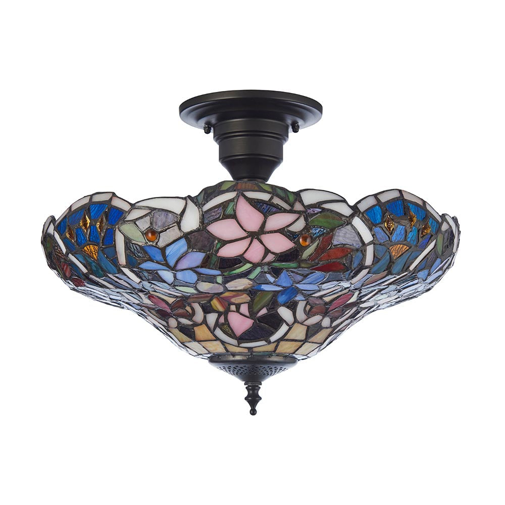Sedgehurst 3 Light Tiffany Semi Flush - Multicoloured