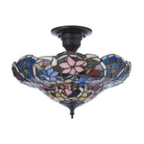 Sedgehurst 3 Light Tiffany Semi Flush - Multicoloured