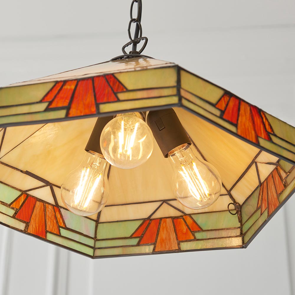 Willowmere 3 Light Tiffany Pendant - Multicoloured