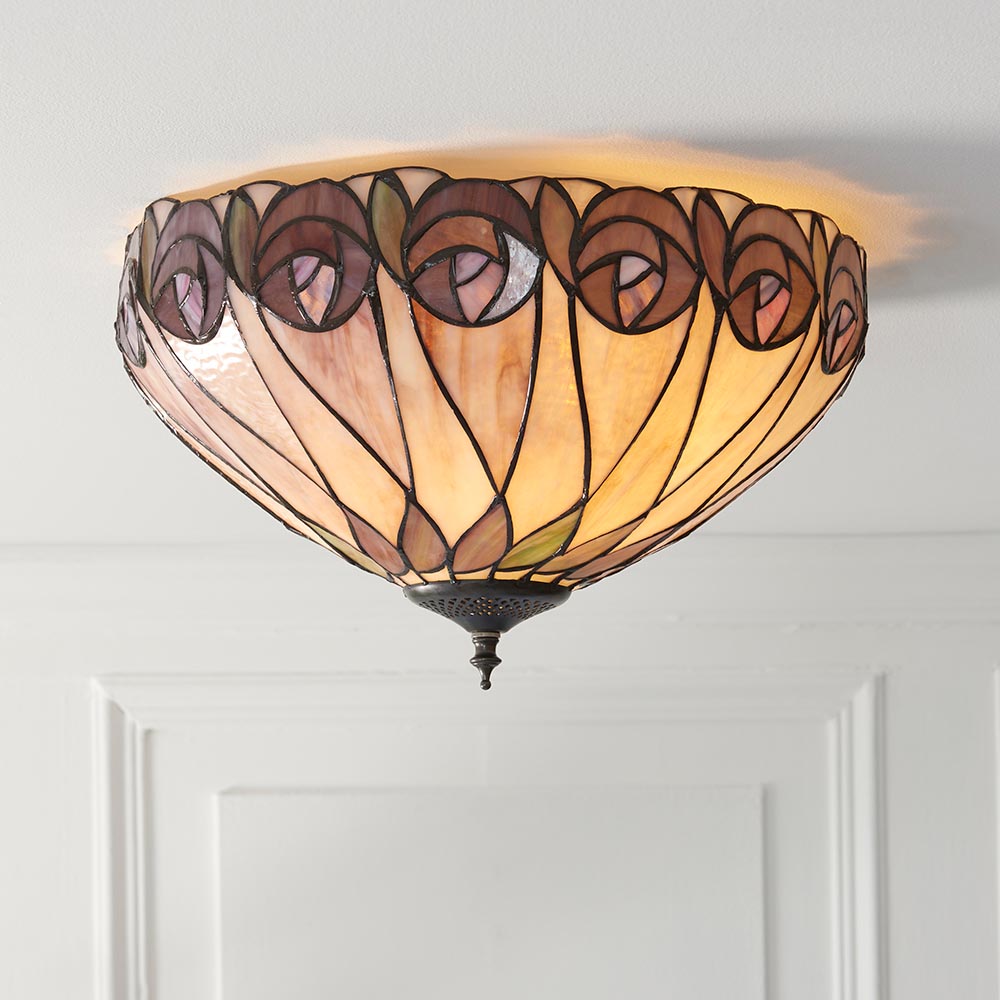 Pentleigh Medium 2 Light Tiffany Flush Ceiling Light - Multicoloured