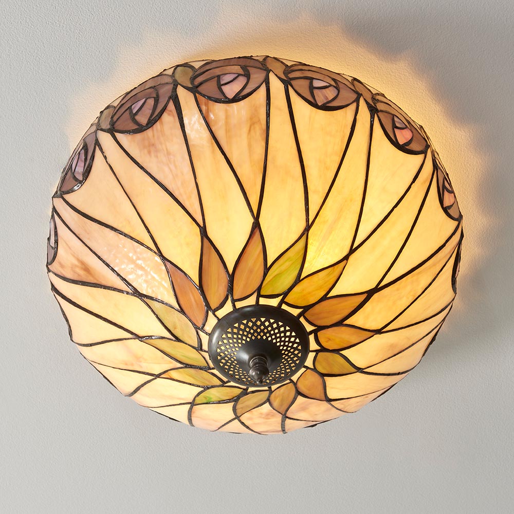 Pentleigh Medium 2 Light Tiffany Flush Ceiling Light - Multicoloured