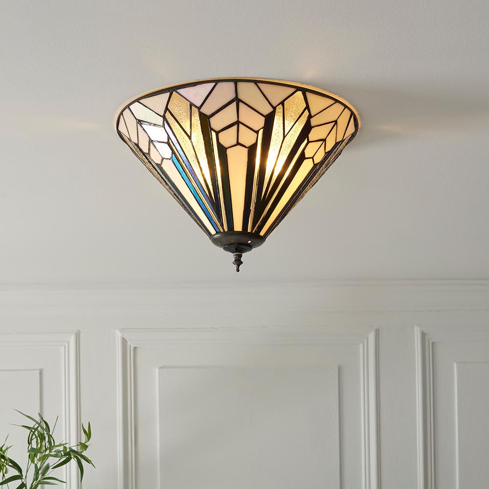 Larkbury Medium 2 Light Tiffany Flush Ceiling Light - Black