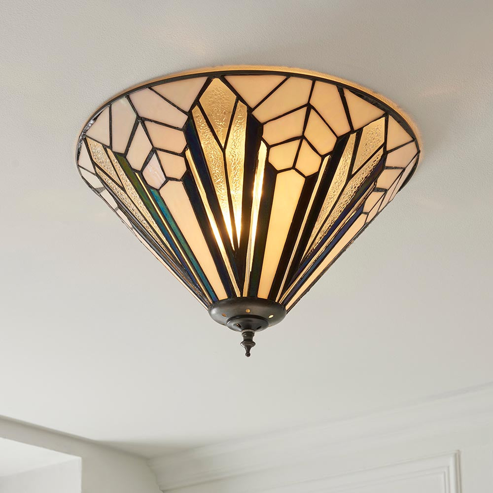 Larkbury Medium 2 Light Tiffany Flush Ceiling Light - Black