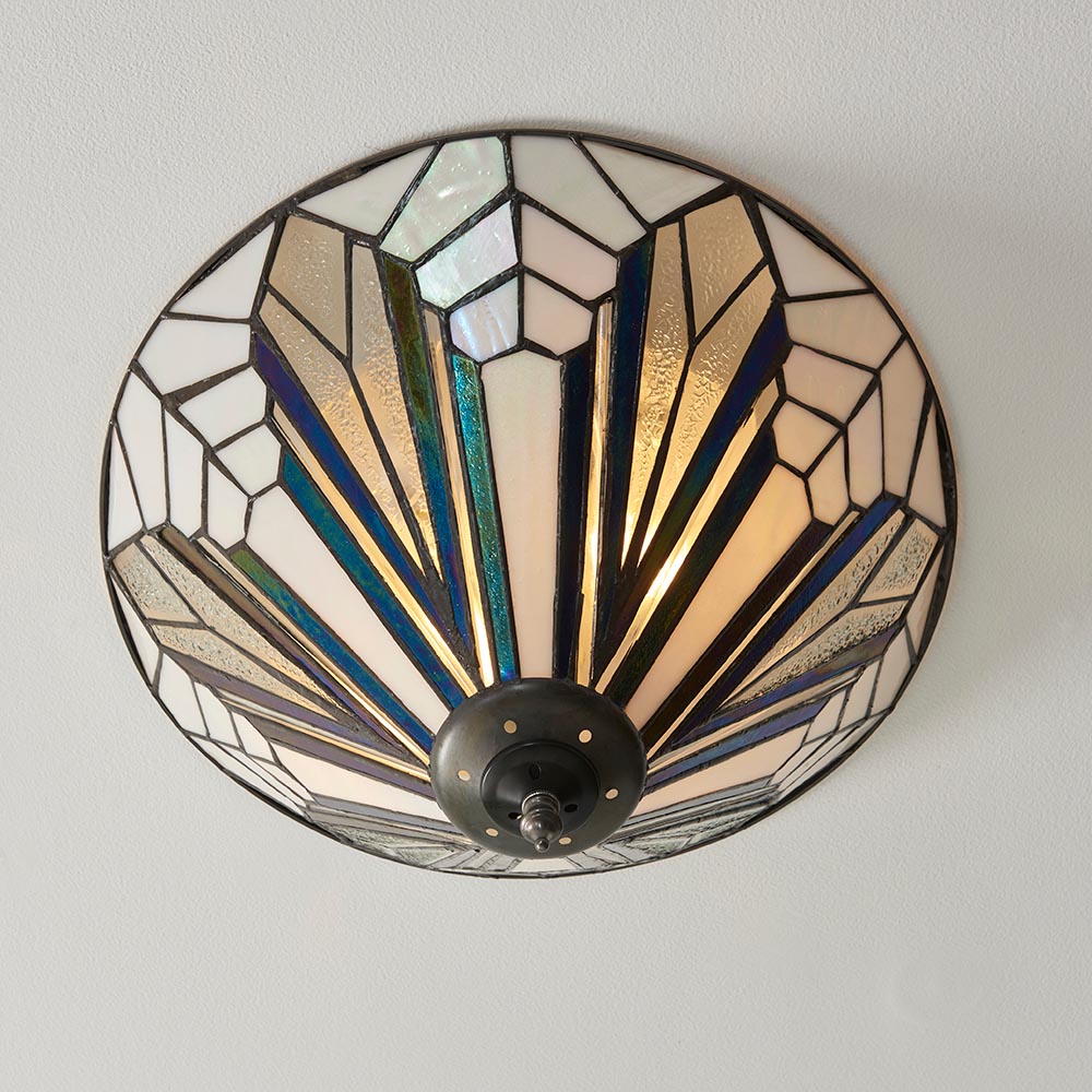 Larkbury Medium 2 Light Tiffany Flush Ceiling Light - Black