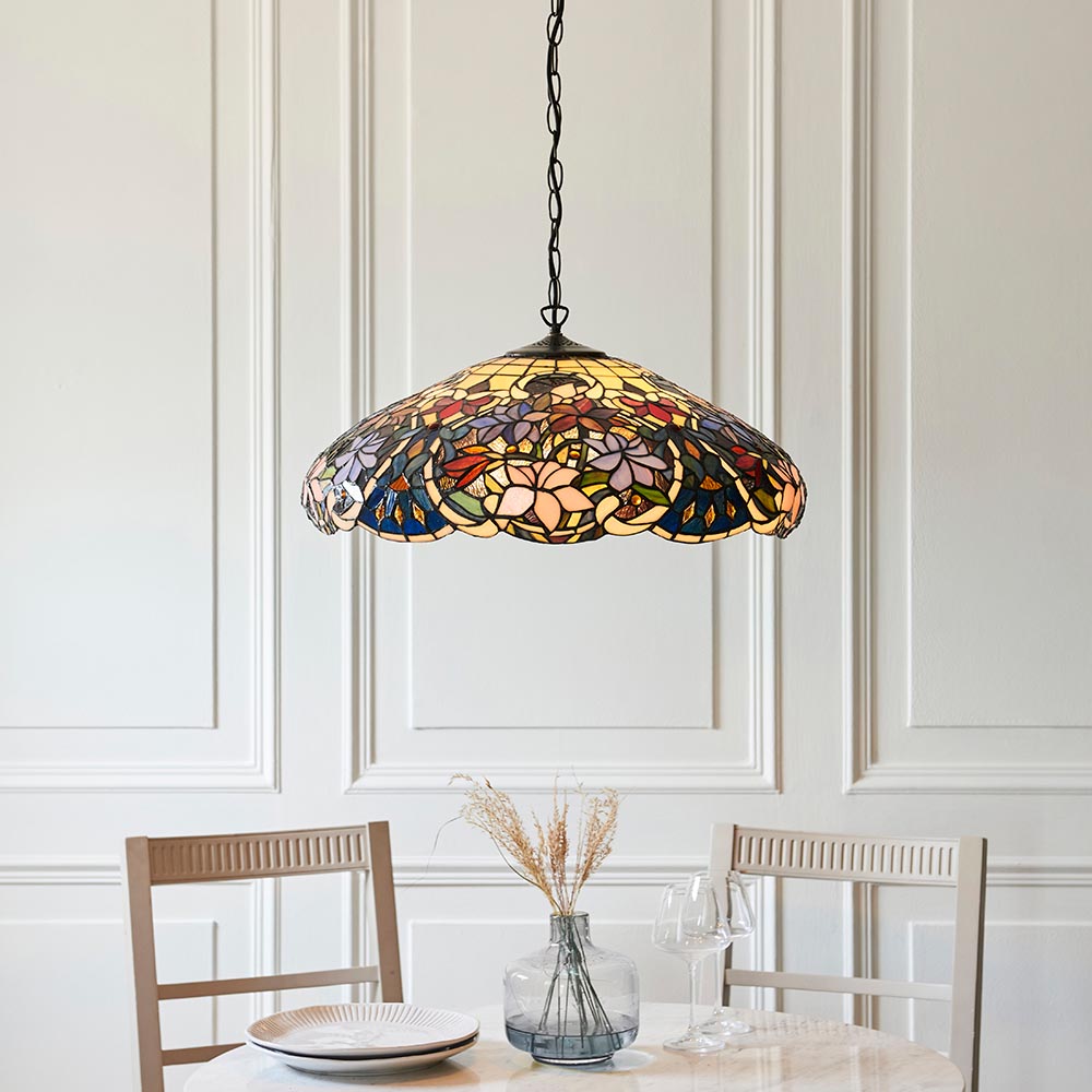 Sedgehurst Large 3 Light Tiffany Pendant - Multicoloured