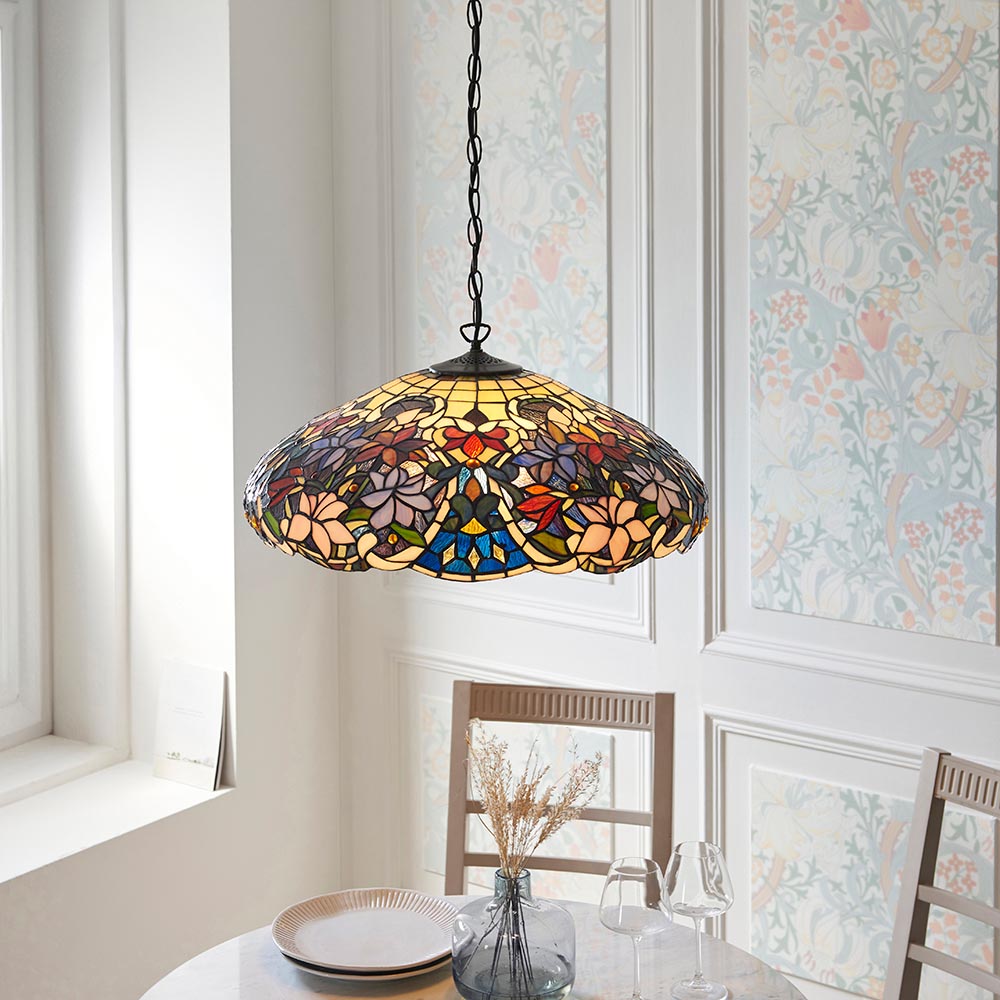 Sedgehurst Large 3 Light Tiffany Pendant - Multicoloured
