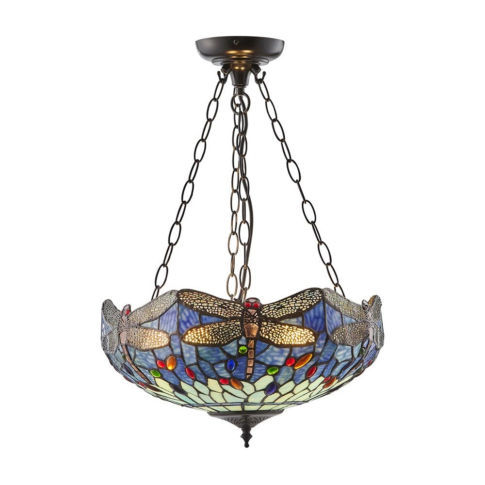 Alderworth Large 3 Light Tiffany Inverted Pendant - Blue