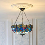 Alderworth Large 3 Light Tiffany Inverted Pendant - Blue