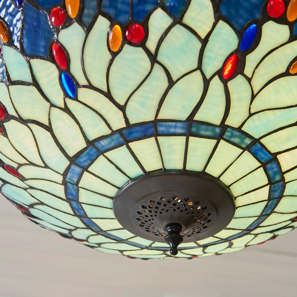 Alderworth Large 3 Light Tiffany Inverted Pendant - Blue