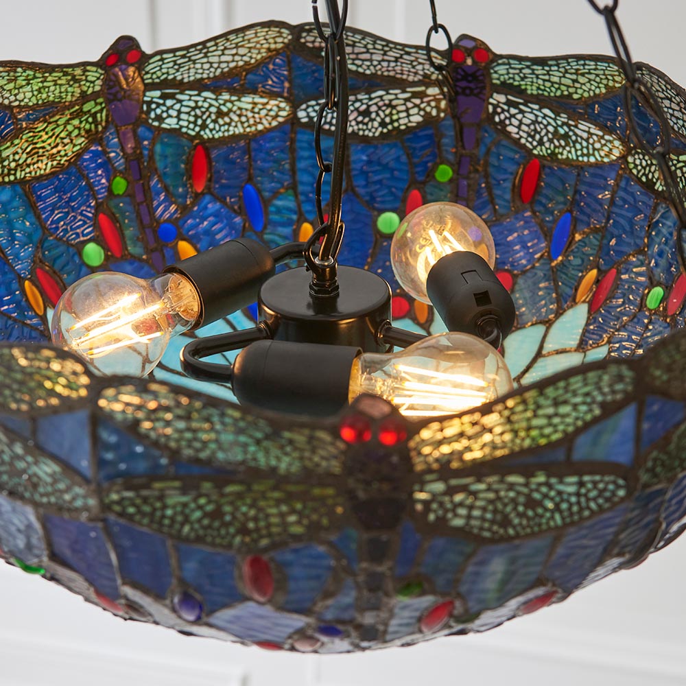 Alderworth Large 3 Light Tiffany Inverted Pendant - Blue