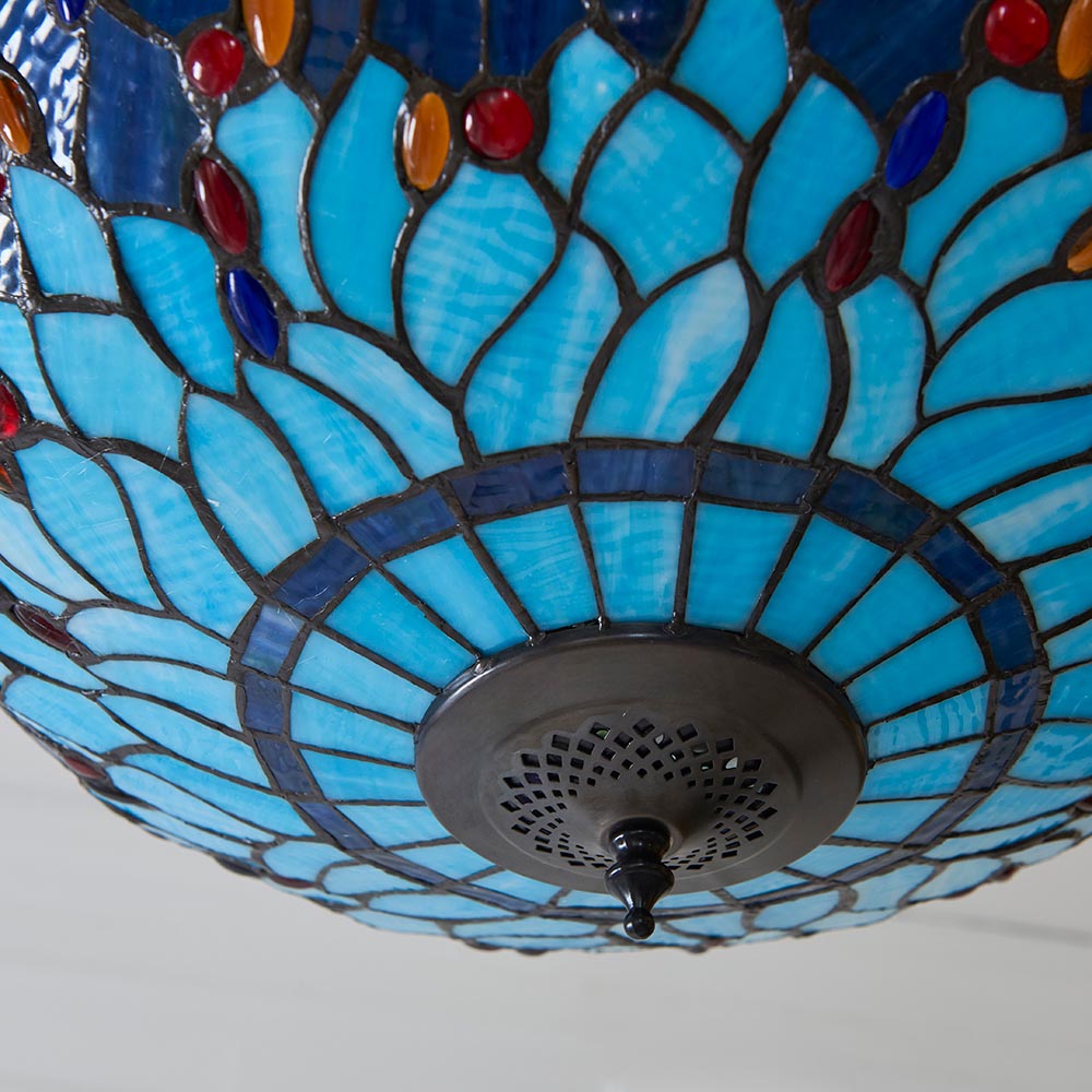 Alderworth Large 3 Light Tiffany Inverted Pendant - Blue