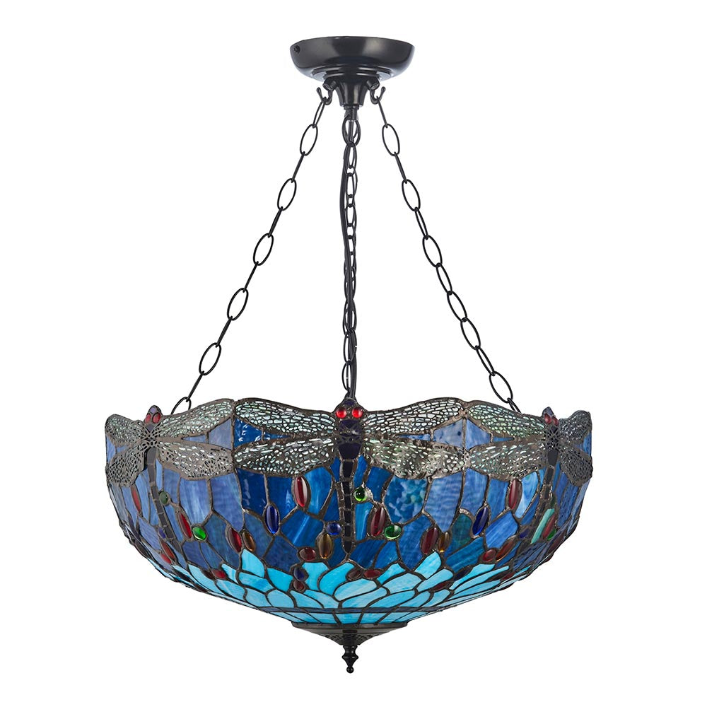 Alderworth Large 3 Light Tiffany Inverted Pendant - Blue