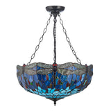 Alderworth Large 3 Light Tiffany Inverted Pendant - Blue