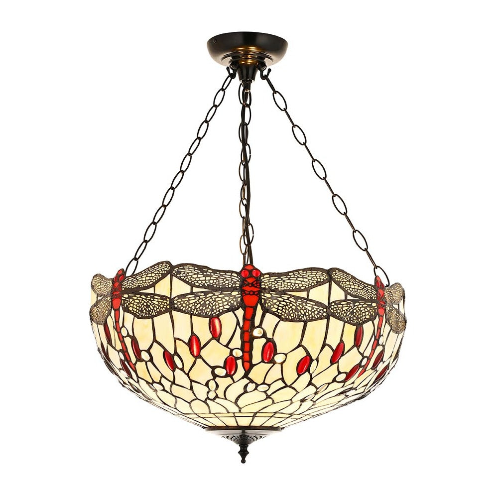 Alderworth Large 3 Light Tiffany Inverted Pendant - Beige
