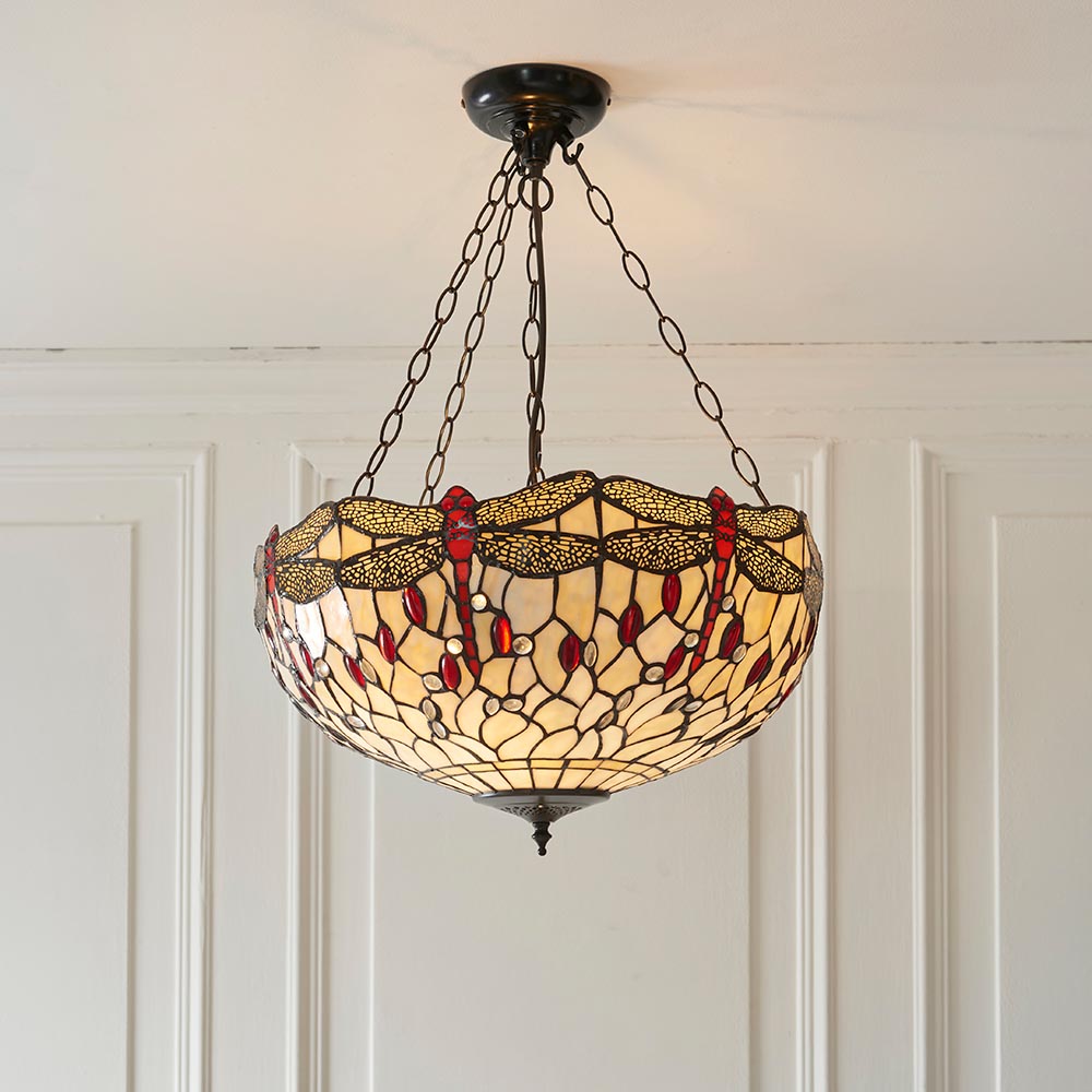 Alderworth Large 3 Light Tiffany Inverted Pendant - Beige