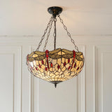Alderworth Large 3 Light Tiffany Inverted Pendant - Beige