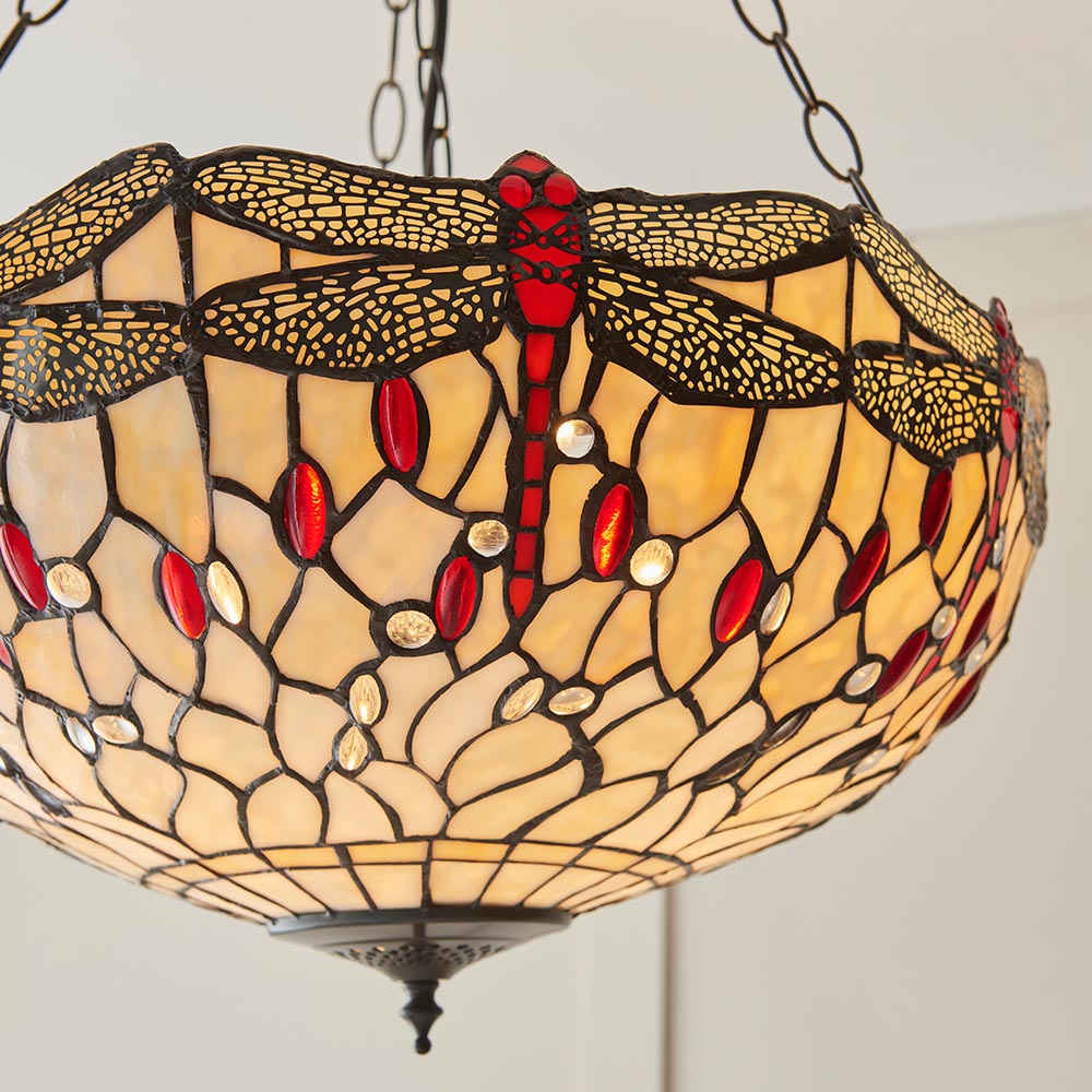 Alderworth Large 3 Light Tiffany Inverted Pendant - Beige