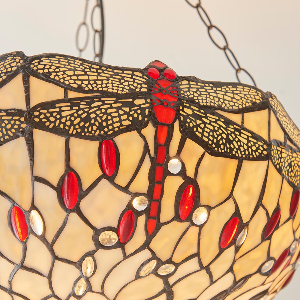 Alderworth Large 3 Light Tiffany Inverted Pendant - Beige