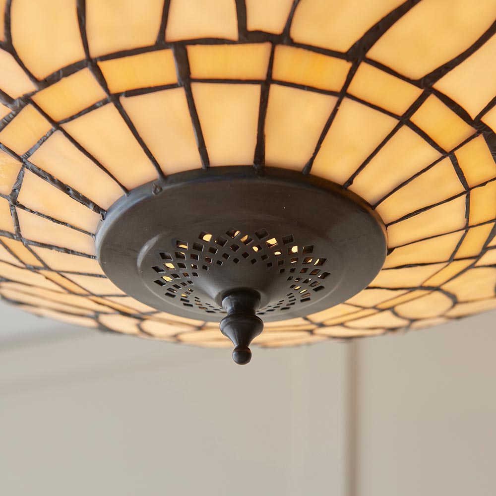 Alderworth Large 3 Light Tiffany Inverted Pendant - Beige