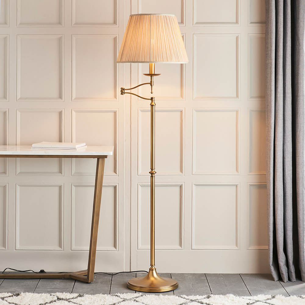 Ambledale Swing Arm Floor Lamp - Antique Brass