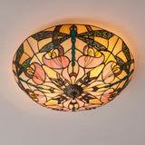 Wrenfield Large 2 Light Tiffany Flush Ceiling Light - Multicoloured