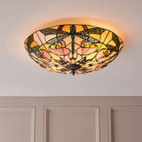 Wrenfield Large 2 Light Tiffany Flush Ceiling Light - Multicoloured