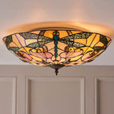 Wrenfield Large 2 Light Tiffany Flush Ceiling Light - Multicoloured