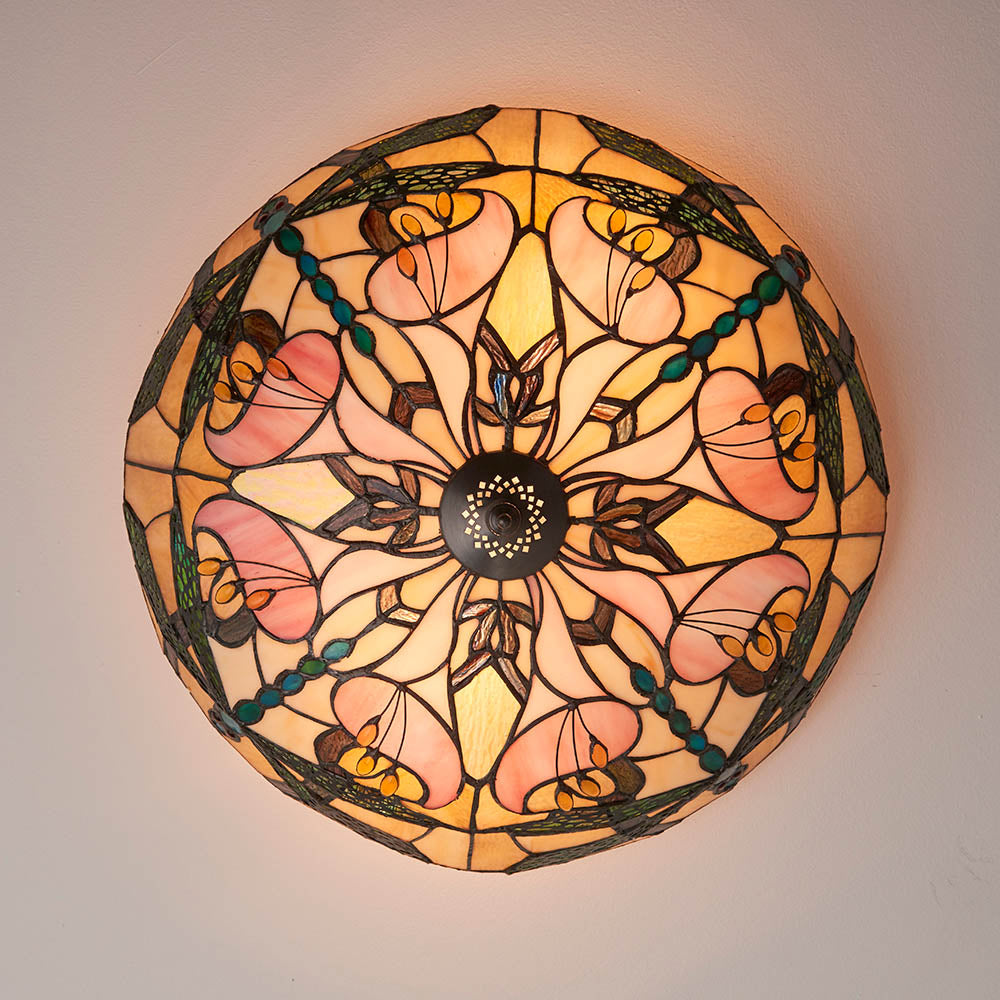 Wrenfield Large 2 Light Tiffany Flush Ceiling Light - Multicoloured