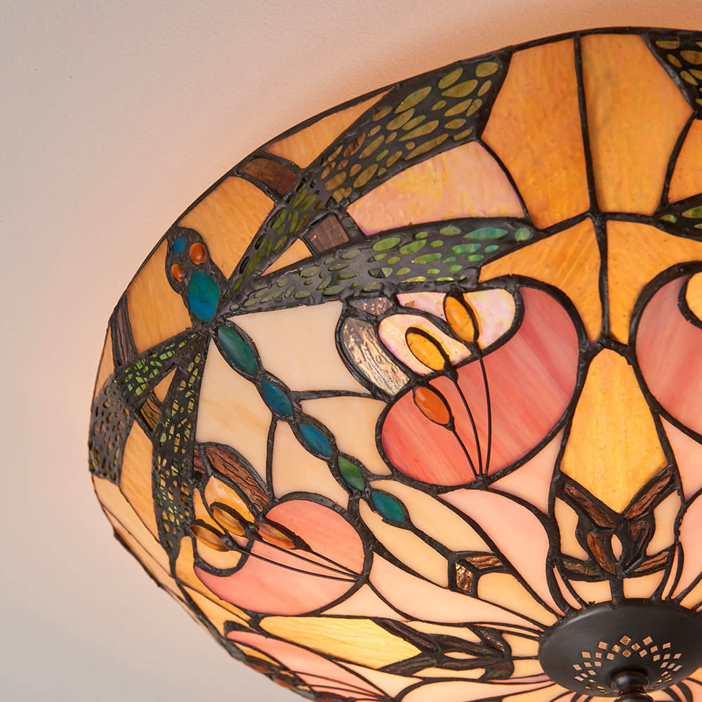 Wrenfield Large 2 Light Tiffany Flush Ceiling Light - Multicoloured