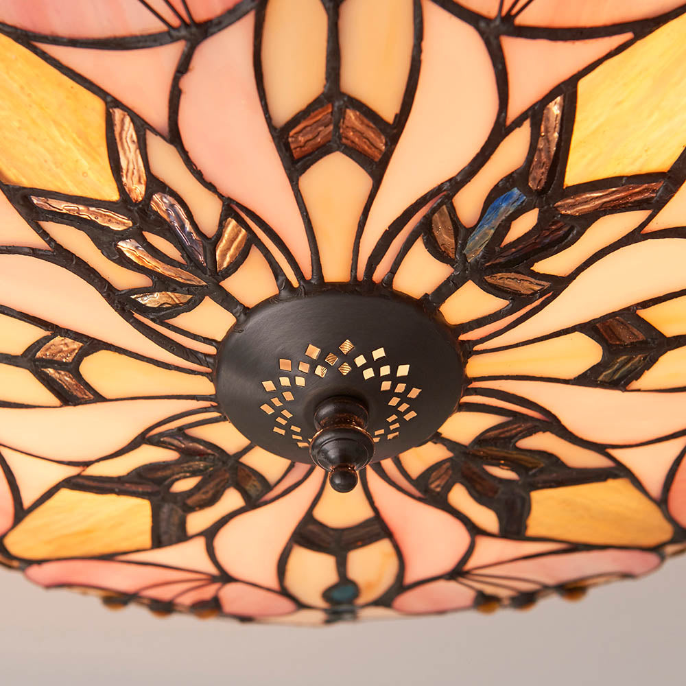 Wrenfield Large 2 Light Tiffany Flush Ceiling Light - Multicoloured
