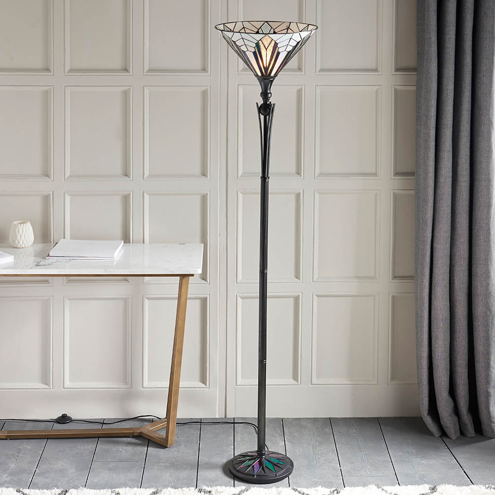 Larkbury Uplighter Tiffany Floor Lamp - Black