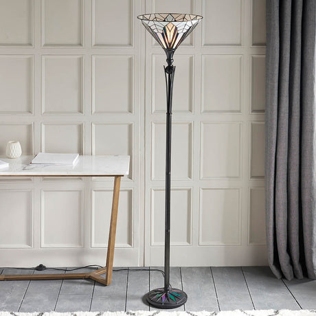 Larkbury Uplighter Tiffany Floor Lamp - Black