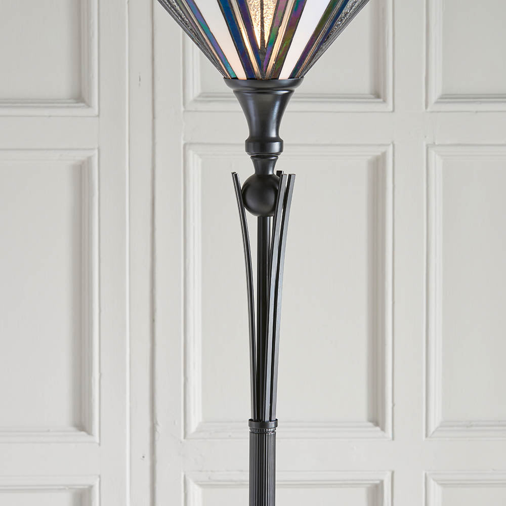 Larkbury Uplighter Tiffany Floor Lamp - Black