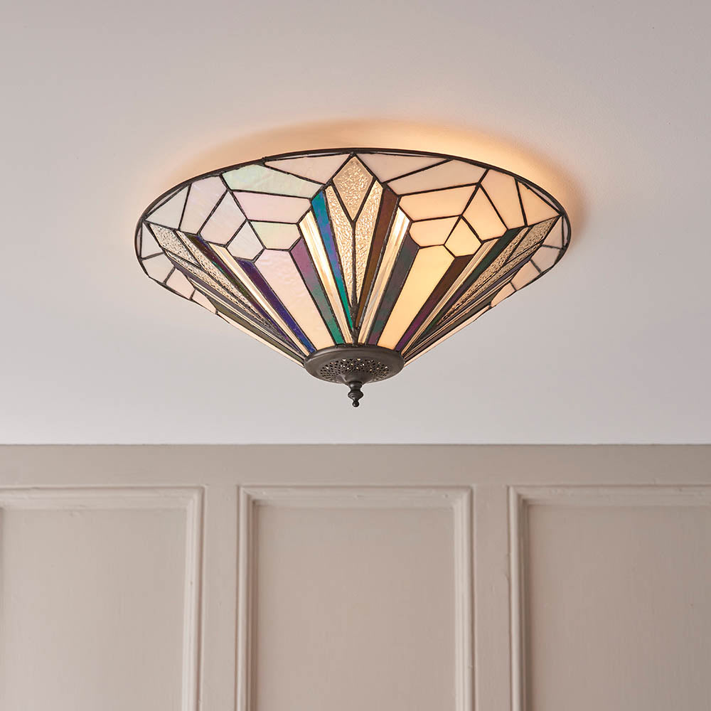 Larkbury Large 2 Light Tiffany Flush Ceiling Light - Black