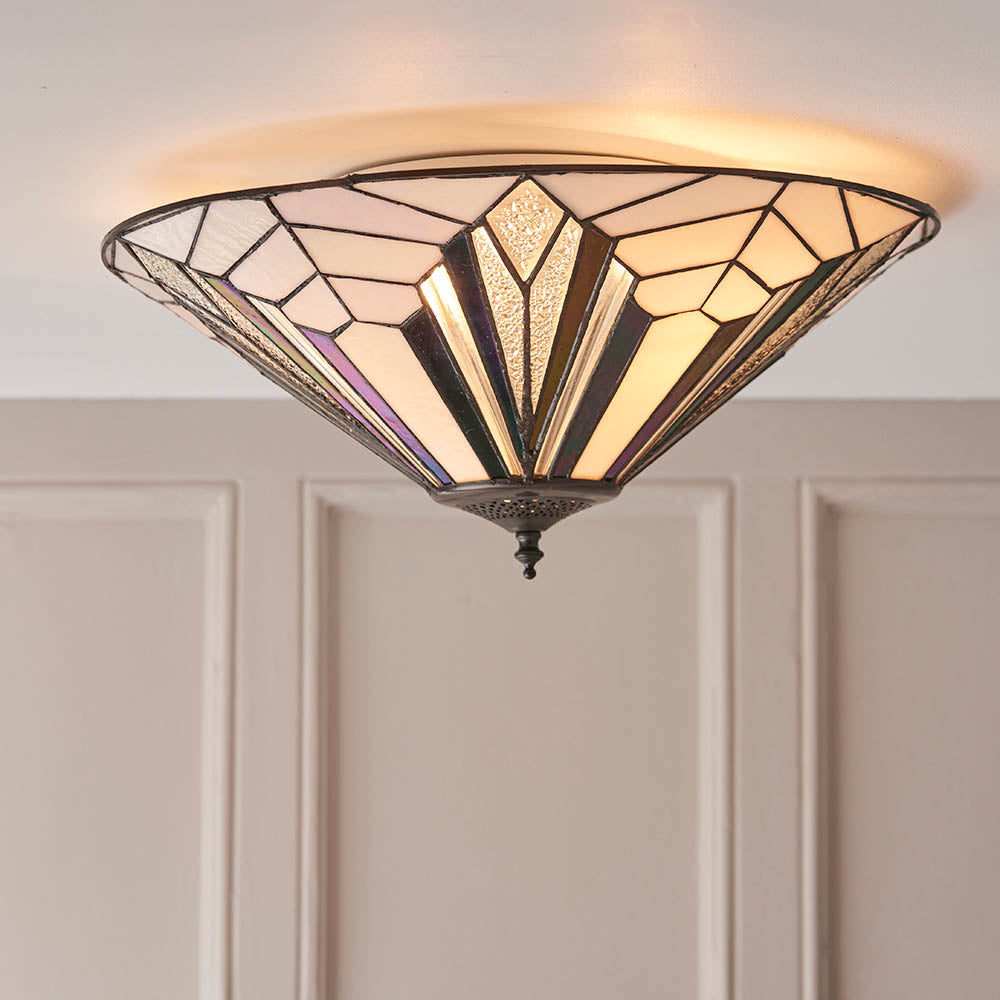 Larkbury Large 2 Light Tiffany Flush Ceiling Light - Black