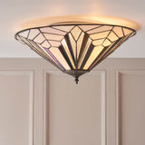 Larkbury Large 2 Light Tiffany Flush Ceiling Light - Black