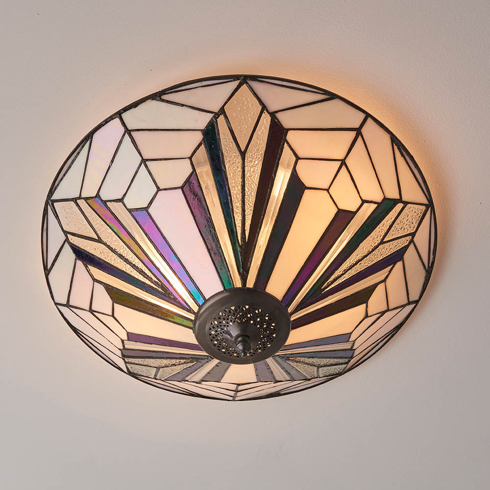 Larkbury Large 2 Light Tiffany Flush Ceiling Light - Black