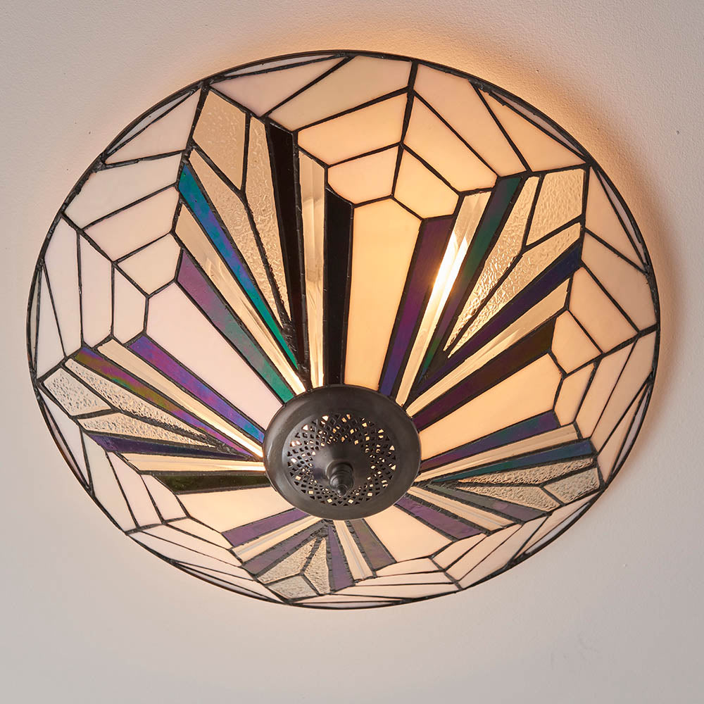 Larkbury Large 2 Light Tiffany Flush Ceiling Light - Black